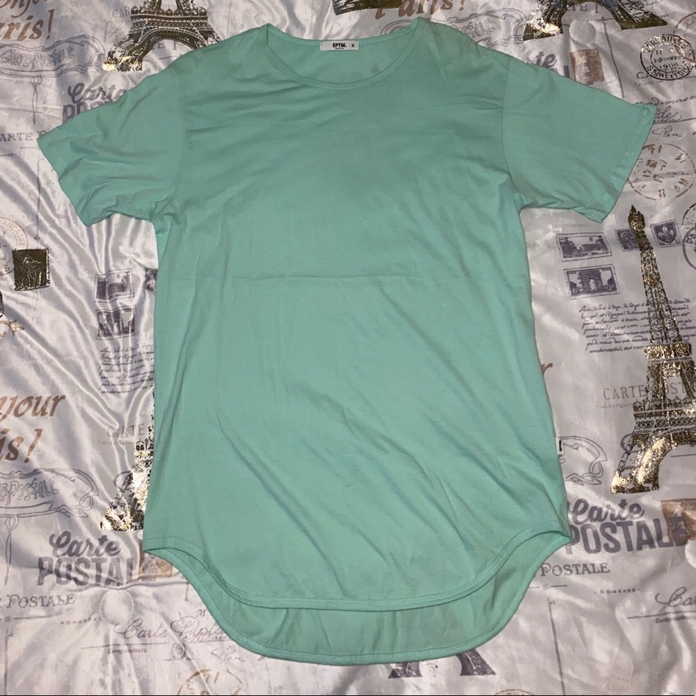 Teal Scalloped, Longline, Curved Hem T-Shirt (M)